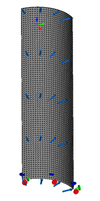 Cylindrical Reservoir with Walls of Constant Thickness, the finite element model with applied loads and restraints
