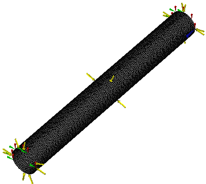 Buckling Analysis of a Compressed Straight Beam, the finite element model with applied loads and restraints