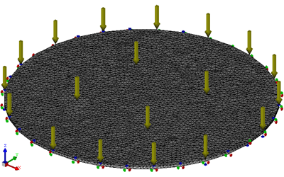The finite element model of a clamped circular plate under a uniformly distributed load 